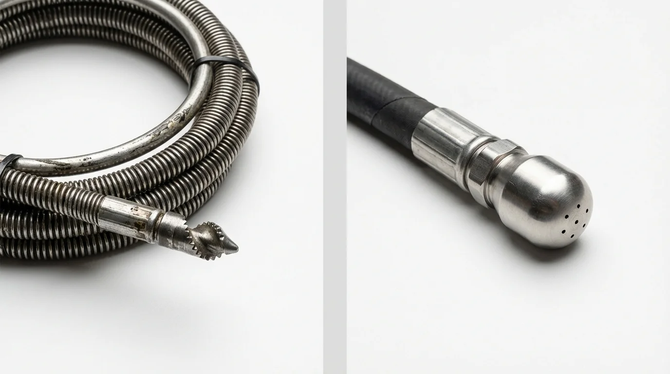 Drain snake cable and hydro jetting nozzle used for drain cleaning in Laporte, PA