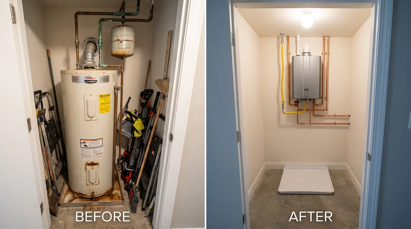 Tank water heater versus wall-mounted tankless unit comparison for Laporte, PA homeowners