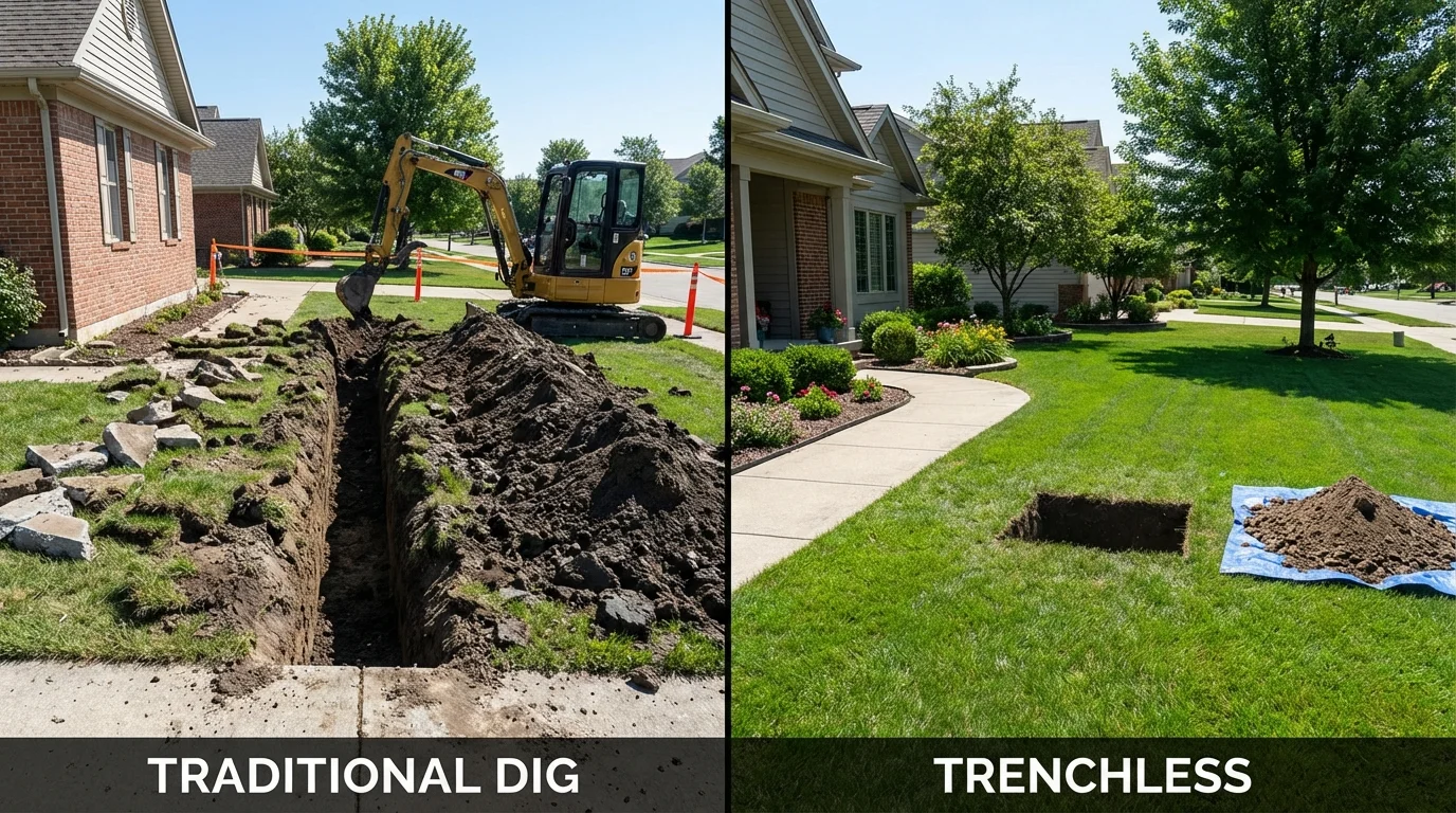 Trenchless sewer repair with minimal yard damage versus traditional excavation in Laporte, PA